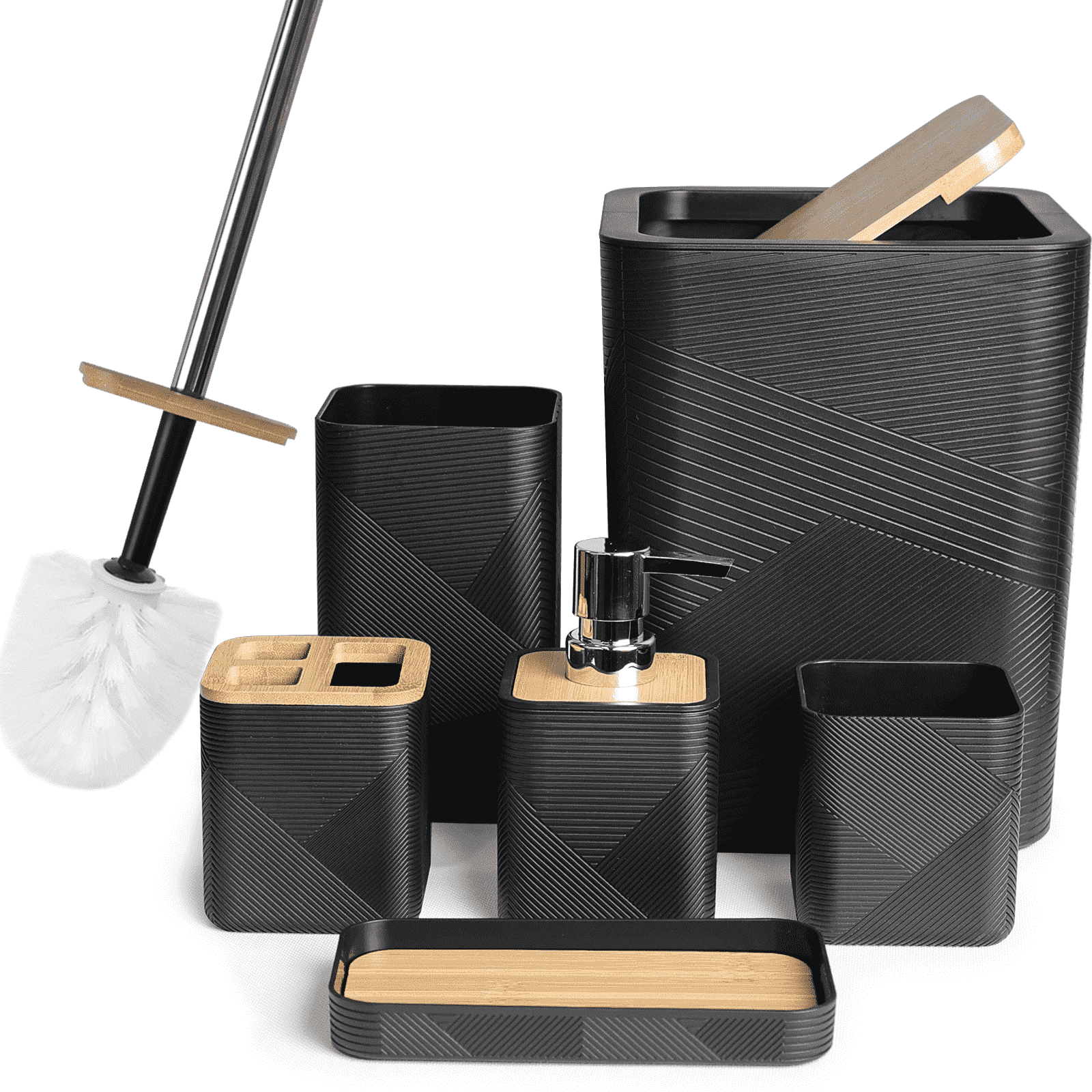 6-Piece Bamboo Bathroom Accessories Set with Soap Dispenser and More