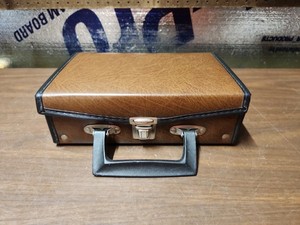 Vintage Cassette Tape Holder Briefcase Carry Case 12 Slots Brown Faux Leather