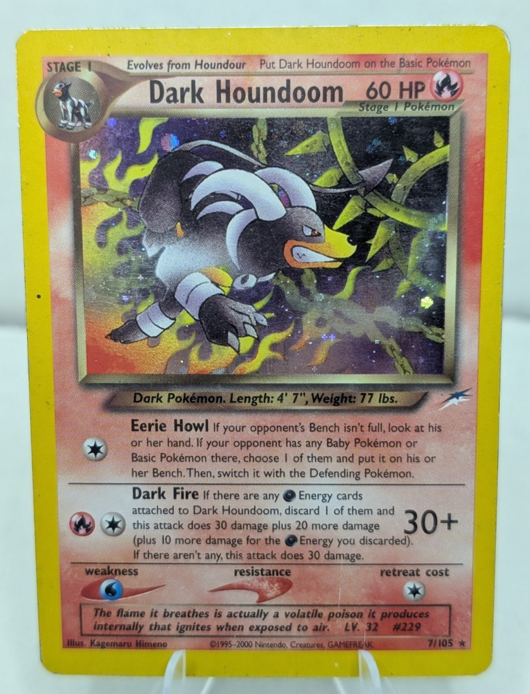 Pokemon Dark Houndoom 7/105 Swirl Neo Destiny Holo Rare Card HP