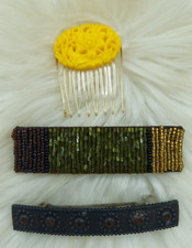 Vintage Lot Of 3 Mixed Hair Accessories Bar Barrettes  Yellow Floral Hair Comb