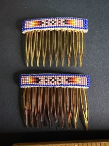 Native American Navajo Handmade Beaded Hair Combs Pair 2.75” READ
