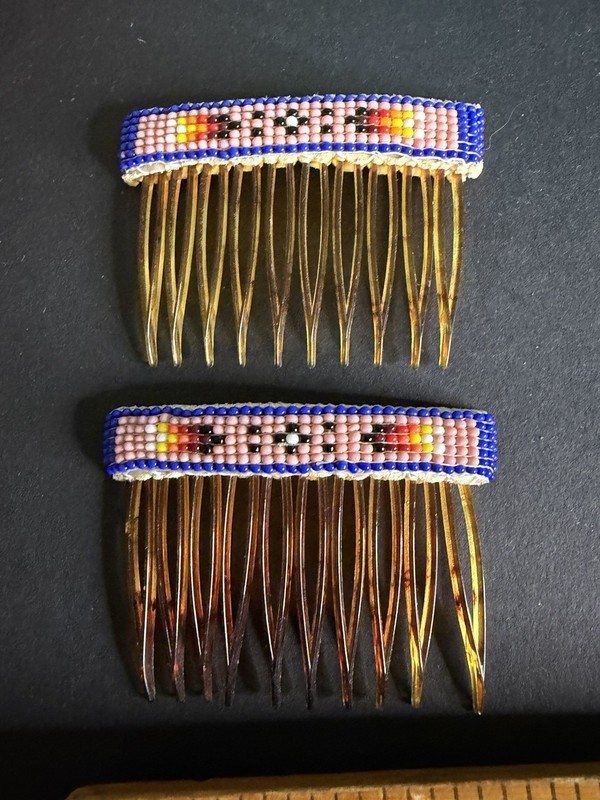 Native American Navajo Handmade Beaded Hair Combs Pair 2.75” READ