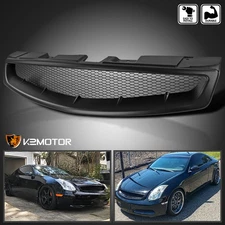 Fits 2003-2007 Infiniti G35 2Dr Coupe Black ABS Front Bumper Mesh Hood Grille