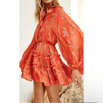 Alexis Blooming Floral Print Balloon Sleeve Dress