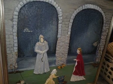 VTG Primitive Folk Art 3d Painting Found Objects Medieval Theme Unsigned 3'x3'sq