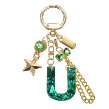 Initial Letter Keychain for Women Cute Heart Butterfly Star Chain Green U