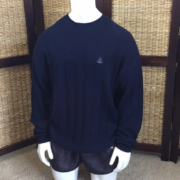 Men s navy blue cotton IZOD crew neck sweater