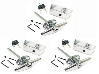 3 SETS 6'' Chrome T Handle Door Lock Replacement shed gate WHOLE SET 1822