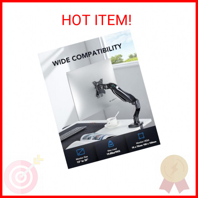 HUANUO Single Monitor Mount, 13 to 32 Inch Gas Monitor Arm, Adjustable