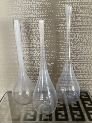 Leerdam Holland Floris Meydam Three (3) Vase Collection White Tall Hand Blown