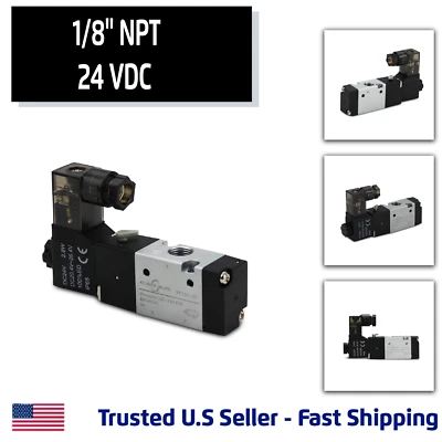 ATLANTIC VALVES 1/8'' 3 Way, 2 Position Pneumatic Solenoid Valve, 24V DC Coil, Air Return