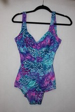 Vtg Maxine of Hollywood Bright Reef Print One-Piece Ruched Swimsuit Size 12 USA