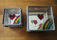 Vintage Trinket Jewelry Box Heart Rainbow Beveled Glass Mirror Bottom Leaded 2