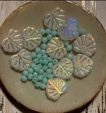 czech glass beads AB Picasso maple leaf beads and petite faceted Czech beads