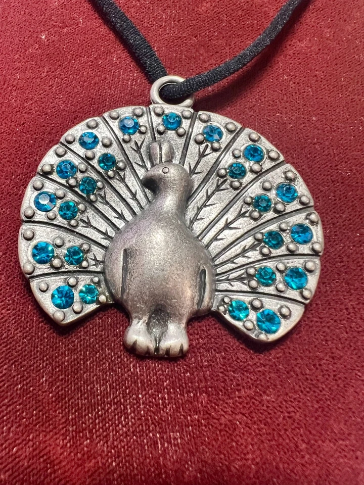 Colgante Turquesa Cristal Swarovski y Peltre Pavo Real Foto 3 de 4