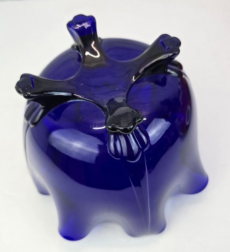 Beautiful Cobalt Blue Footed Bowl - Art Deco Style, Drape Molded Glass - Picture 5 of 7