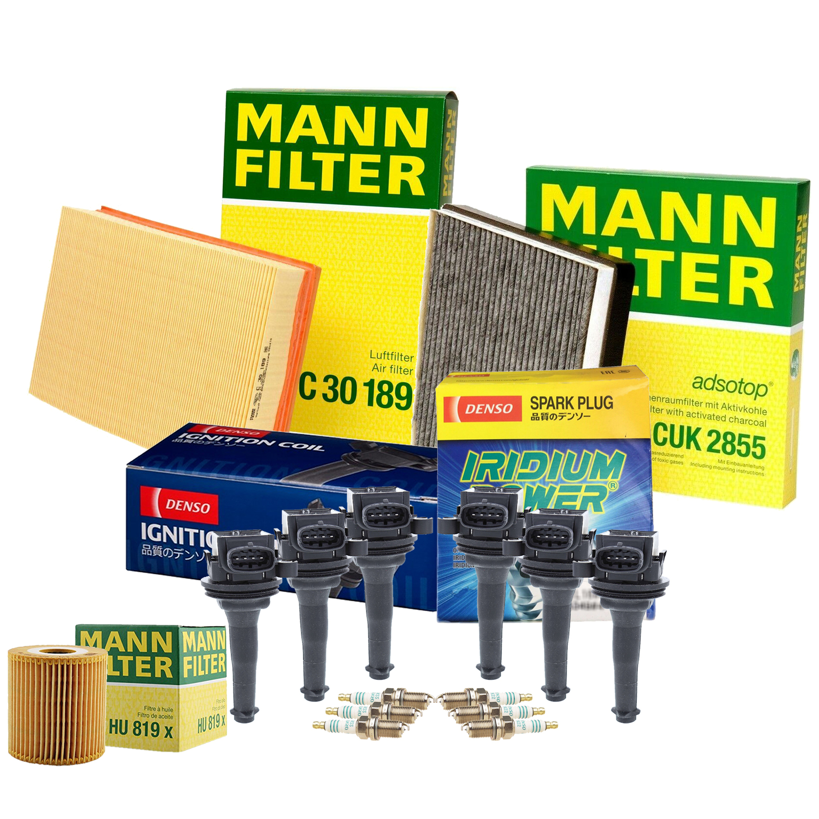 Mann Filters Denso 6 Coil 6 Iridium Power Spark Plug Tune Up Kit For S80 B6294T