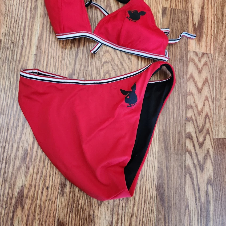 Bikini Playboy vintage rojo y negro sujetador superior e inferior talla 6/M Chicago Bulls Foto 2 de 4