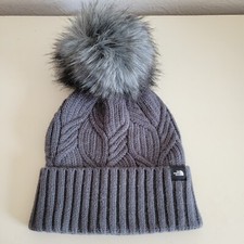 The North Face Omega Faux Fur Pom Junior YOUTH Vanadis Grey Beanie Hat