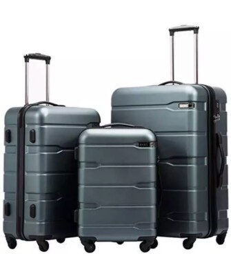 Coolife Luggage Expandable 3 Pieces Set  (20 24 28) PC+ABS Spinner Suitcase Teal