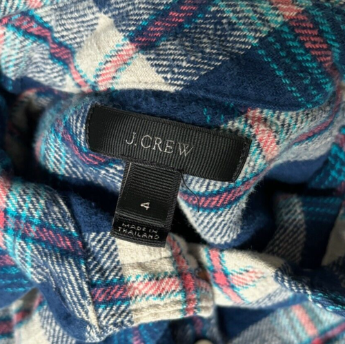 J Crew Women's Blue & White Plaid Heavy Flannel Size 4 - Picture 3 of 3
