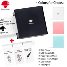 Phomemo M02 Thermal Printer Label Bluetooth Photo Pocket Printer+3Roll Paper Lot
