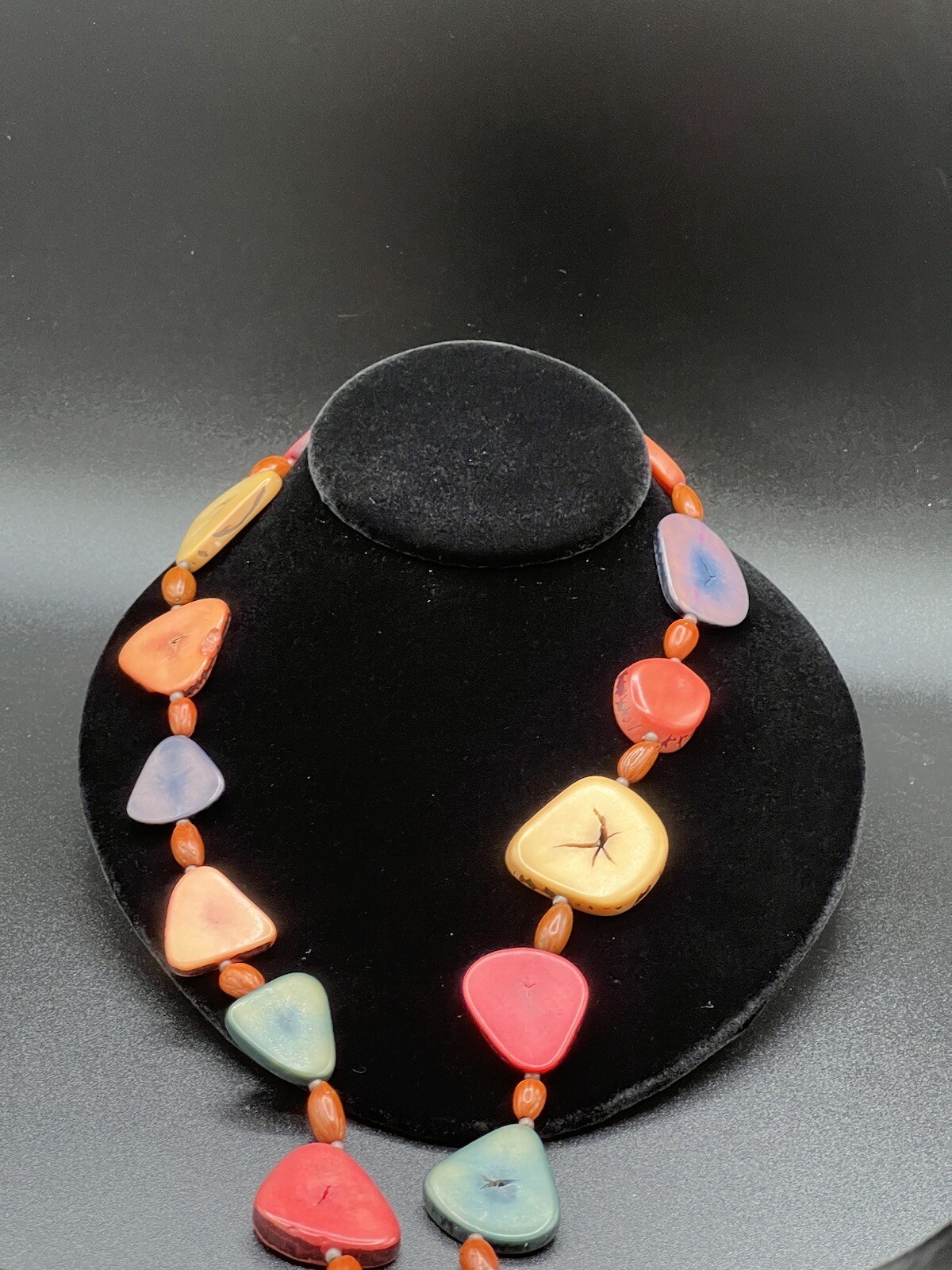 Multi Colored Flat Disc Long Beaded Necklace - image 9