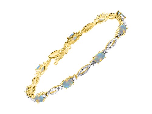 RYLOS Tennis Bracelet, 6x4mm Gemstones & Diamonds, Gold Plated Silver, 7-8". - Picture 21 of 28