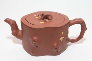 Chinese Prunus Tree Trunk Form Zisha Yixing Teapot China Relief Slip Blossoms