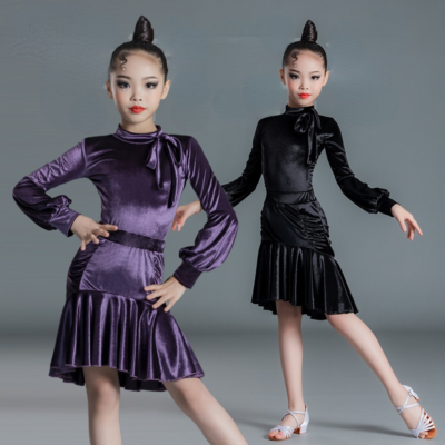 Girls Velvet Latin Dance Dress Children Autumn Winter Ballroom Dancewear  Slim | eBay