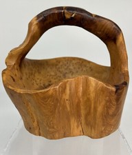 Vintage Burl Wood Bowl Basket W/handle Natural Knots in Grain 8x7.5  Trinket