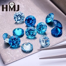 300pcs 0.8～15mm Round Cut Aqua Blue Loose cubic zirconia 5A CZ Stone Birthstone
