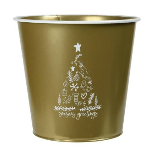 Topf für Weihnachtsbaum Metall gold weiß 20,3 cm Weihnachtlich Blumenkubel Deko  - Bild 1 von 3