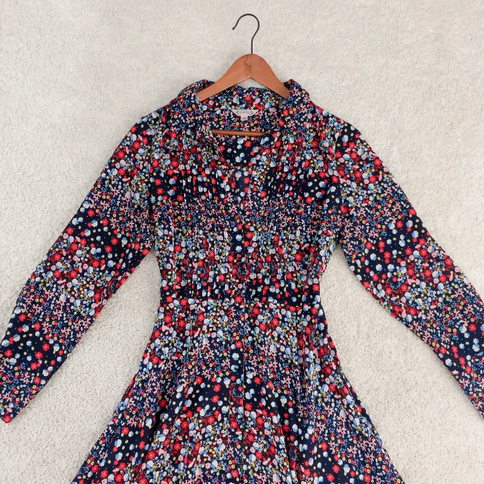 Vestido NANETTE LAPORE Negro Rojo Azul Amarillo Floral Manga Larga Con Botones 8 M Foto 3 de 4