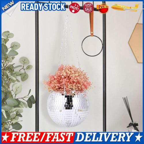 Mirror Silver Flower Pot with Chain - Disco Ball Hanging Planter (20cm) - Bild 1 von 8