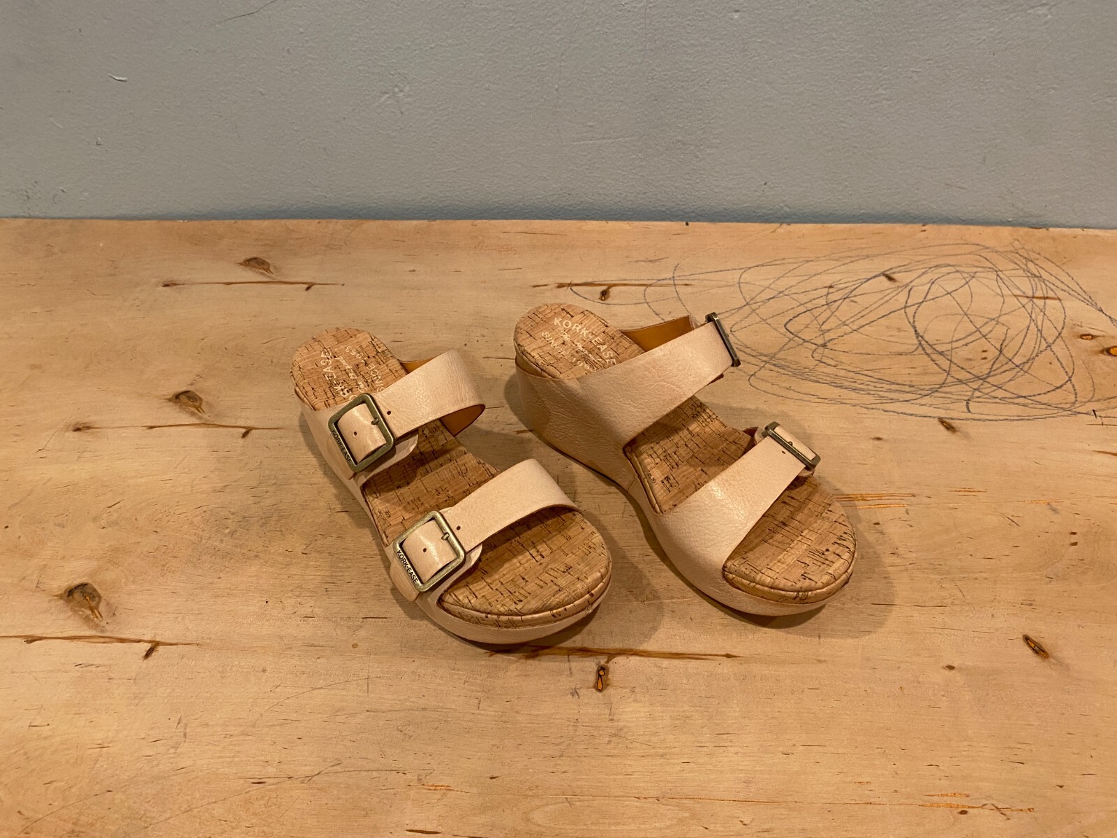 NWOT/B Kork Ease Grace Wedge Sandal , Natural / Nude Leather , Sz 8 M