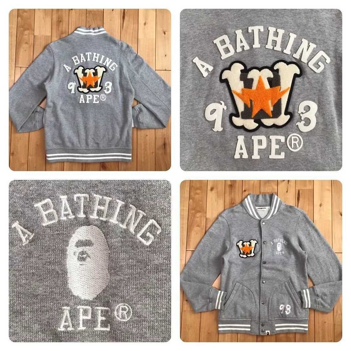 BAPE STA LOGO patch sweat varsity jacket a bathing ape star Gray Size S