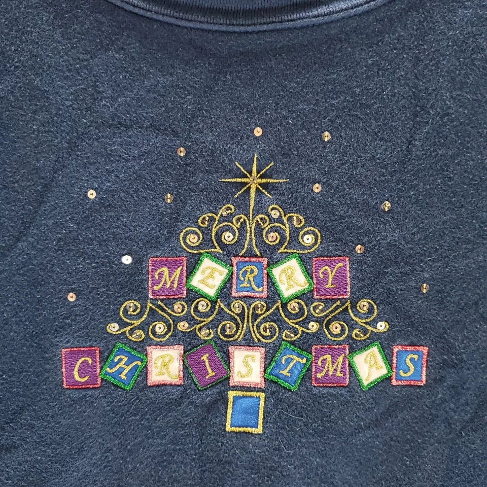 Sudadera Mujer Holiday Editions XL Azul Marino Lentejuelas Bordada Feliz Navidad Foto 3 de 4