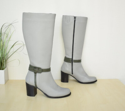 tolle Girotti Echtleder High Heel Stiefel Gr. 38 grau m. Blockabsatz - NEUw.
