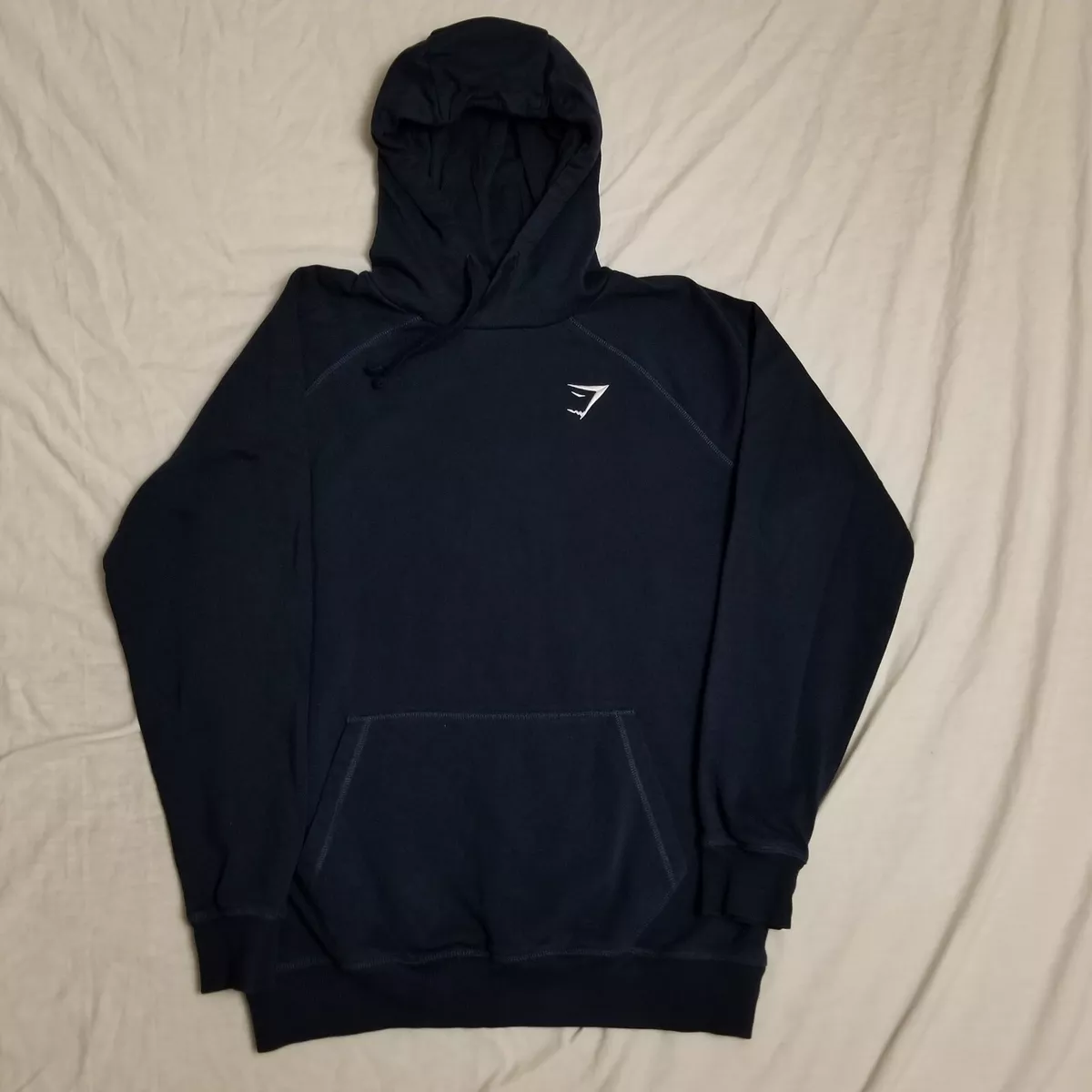 Gymshark Crest Hoodie Navy Blue Shark Logo Workout Athletic Men's Size  Medium