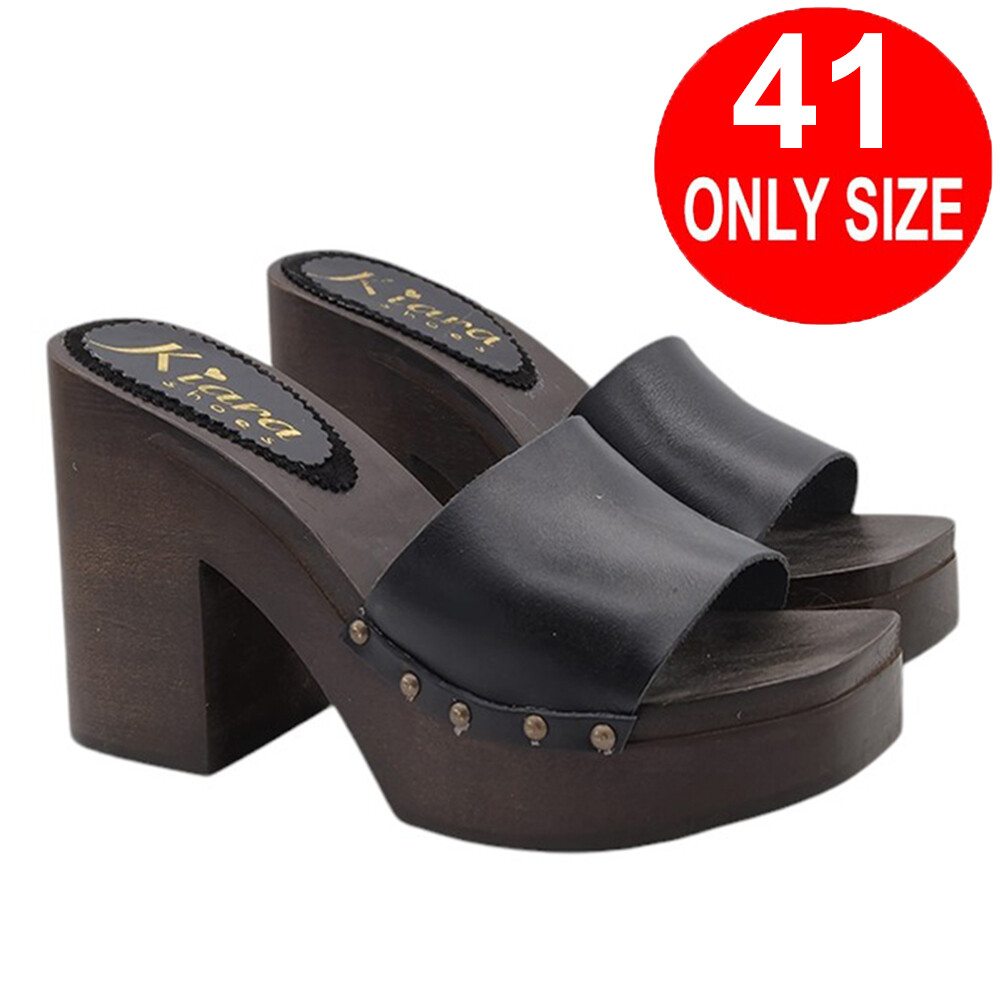 Black comfortable clogs with high heel 12cm KL113 BLACK