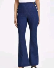 I.n.c. Concepts Women's Button-Trim Regular High-Rise Flare Jeans Dark Indigo 14