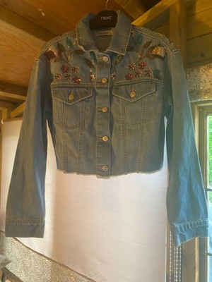 zara sequin embellished denim jacket l 