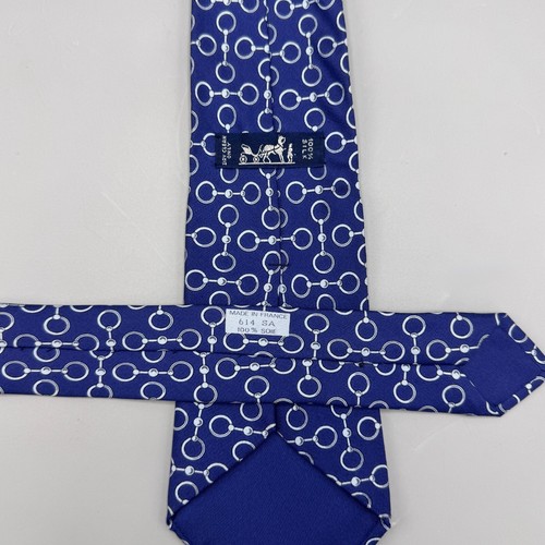 Hermes "Blu Horsebit" cravatta seta uomo 614 SA Francia 1990 ca - Foto 3 di 3