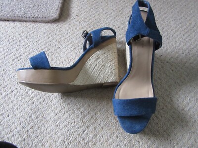 New Look ladies Blue denim wedged heeled shoes size UK