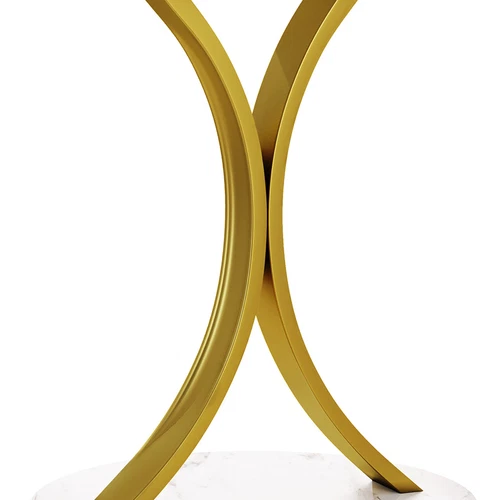Round End Table Side Table with Faux Marble Top for Living Room Bedroom Decor - Picture 6 of 8