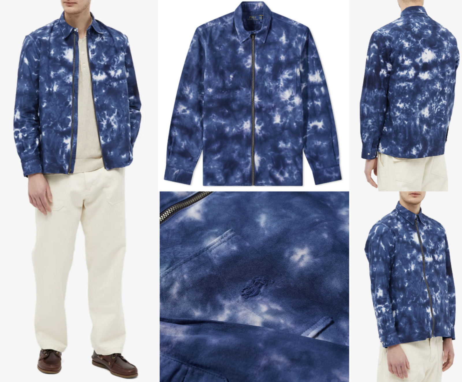 Polo Ralph Lauren Tie Dye Zip Shirt Jacket Navy Bleach Out Blouson BNWT M