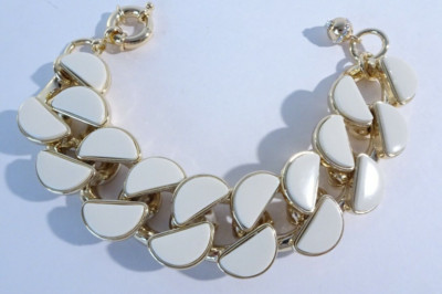 J.Crew Women's Ivory Enamel Oval Gold Brass Link Bracelet NWOT 198
