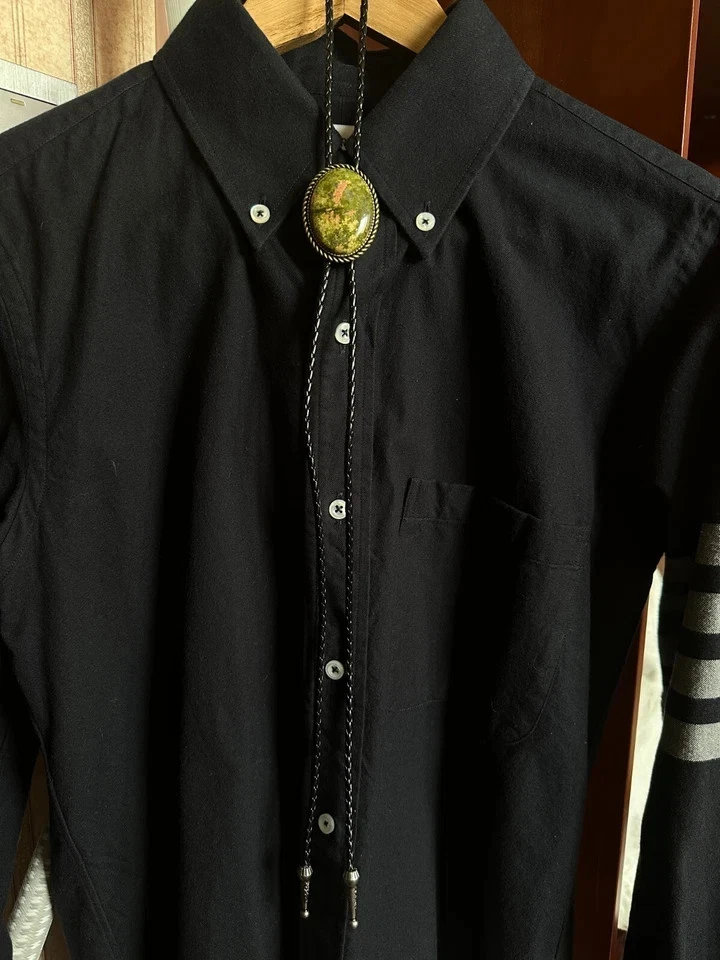 Collar de boda vintage con corbata de vaquero occidental de piedra verde natural para hombre Foto 4 de 4