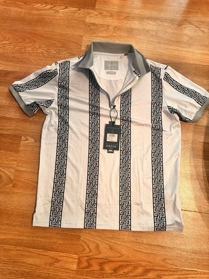 Above Man white slim-fit half-zip polo shirt Geometric Pattern White/black Mediu